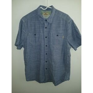 Woolrich Shirt Mens Large Blue Chambray Button Up Short Sleeve Dual Pocket